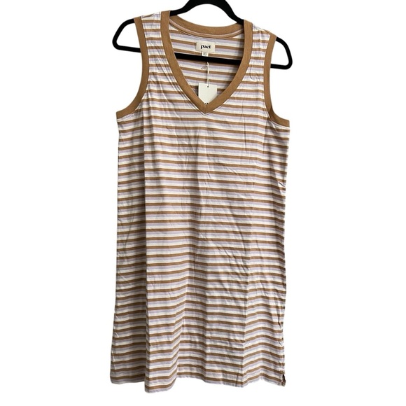 Pact Medium Soho Stripe 100% Organic Cotton V Neck Softspun Tank Dress NWT Y2 - Picture 1 of 4